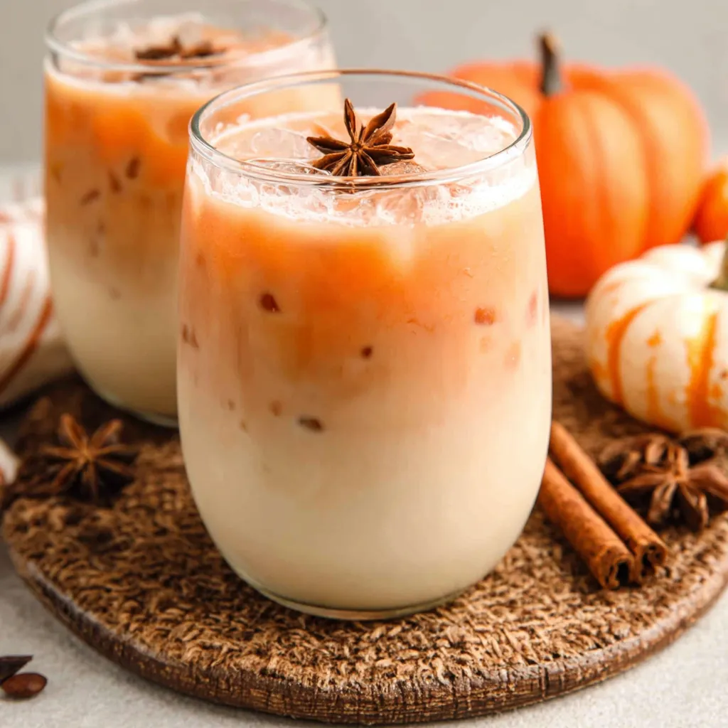 Close up image of a creamy homemade pumpkin cream chai latte, visually demonstrating the delicious final result of this easy Starbucks copycat recipe.